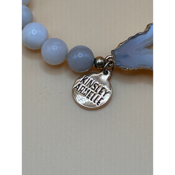 Kinsley Armelle White and Grey Agate Druzy Beaded Stretch Bracelet - Picture 3 of 4